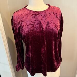 MELLODAY Crushed Velvet Ruched Long Sleeve Top Burgundy Lrg Whimsigoth Witchy